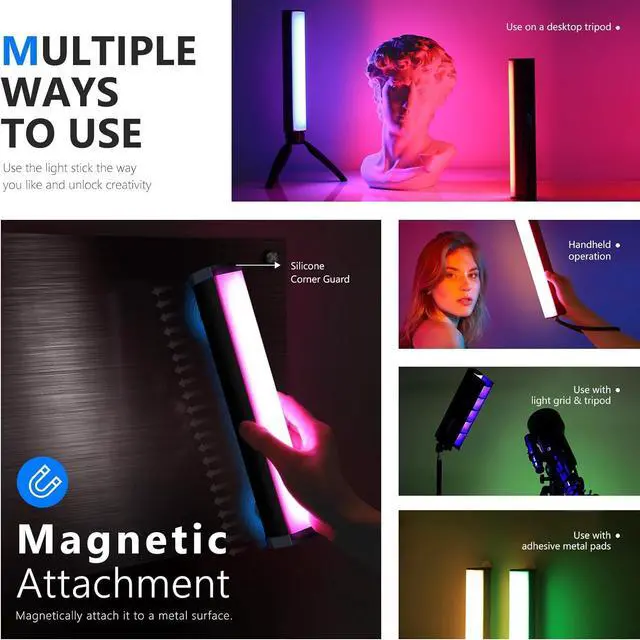 Alt view image 5 of 7 - NEEWER RGB LED Video Light Stick, Touch Bar & APP Control, Magnetic Handheld Photography Light, Dimmable 3200K~5600K CRI98+ Full-Color LED Light with 6400mAh Built-in Battery, 17 Light Scenes - RGB1