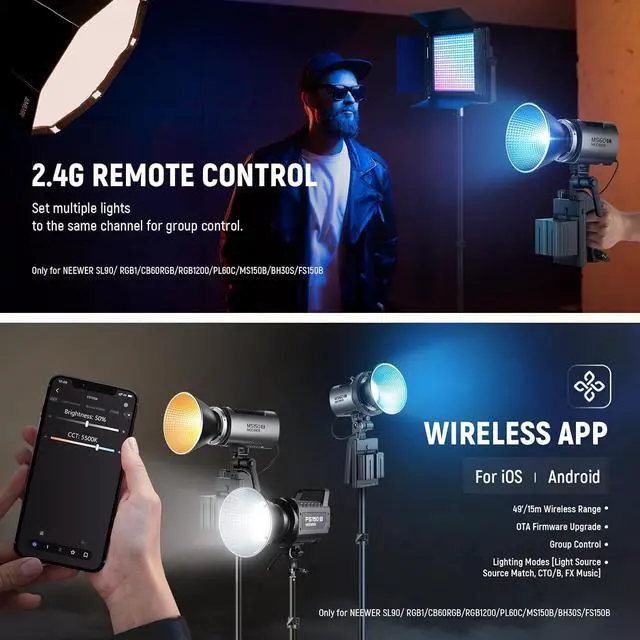 Alt view image 6 of 7 - MS60C RGBWW LED Video Light with 2.4G/APP Control, 65W Metal Mini RGB COB Continuous Output Lighting Bowens Mount Handheld Spotlight 2700K-6500K,8300lux/1m, CRI 97+/TLCI 98+,17 Effects + RGBCW