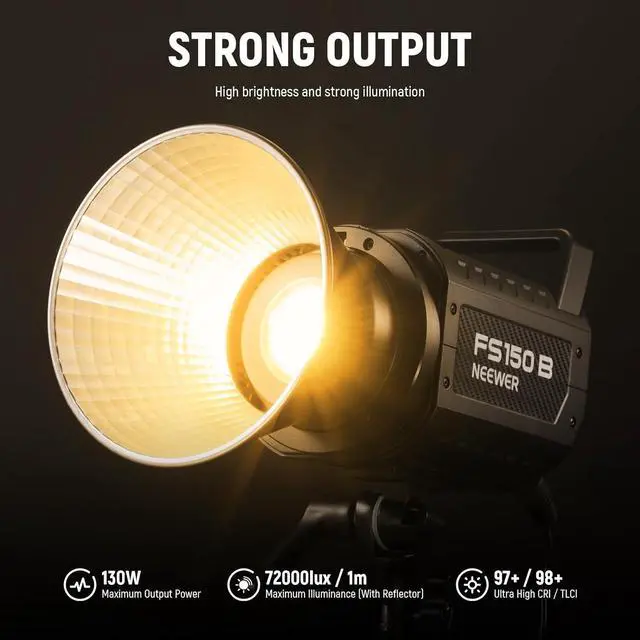 Alt view image 2 of 7 - NEEWER FS150B LED Video Light 2.4G/APP Control,130W Bi Color COB Silent Photography Continuous Output Lighting with 4 Types Precise Dimming, 72000lux/1m, 2700K-6500K, CRI 97+,12 Effects, Bowens Mount