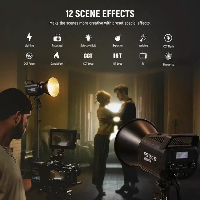 Alt view image 6 of 7 - NEEWER FS150B LED Video Light 2.4G/APP Control,130W Bi Color COB Silent Photography Continuous Output Lighting with 4 Types Precise Dimming, 72000lux/1m, 2700K-6500K, CRI 97+,12 Effects, Bowens Mount
