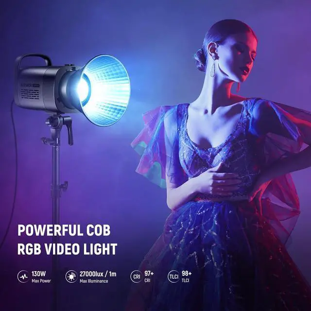 Alt view image 2 of 7 - CB100C 130w RGB LED Video Light, APP/2.4G Control 360° Full Color 2700K-6500K 27000lux/m COB Bowens Mount Silent Continuous Output Lighting TLCI/CRI97+ 17 Scenes for Video Recording Photography