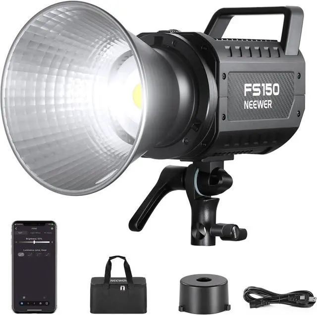 Main image of NEEWER FS150 LED Video Light 2.4G/APP Control, 130W 5600K COB Daylight Silent Photography Continuous Output Lighting 4 Precise Dimming Types 102000lux/1m CRI97+ 9 Effects Bowens Mount, US Plug