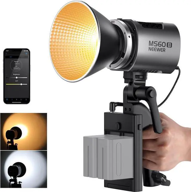 Main image of MS60B LED Video Light 2.4G/APP Control, 65W Metal Mini Compact COB Continuous Output Lighting Spotlight 2700K-6500K, 40000lux@1m, CRI 97+/TLCI 98+, 12 Effects, PWM Dimming, Bowens Mount, Silver