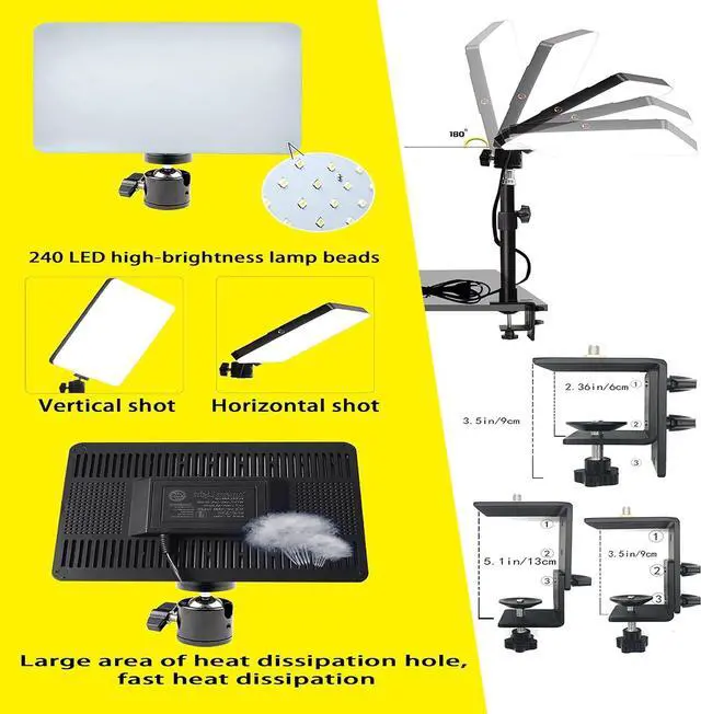 Alt view image 4 of 6 - LED Desk Bi-Color Video Light, Key Light with C-Clamp Stand, 2700K-5700K Dimmable, Wireless Remote, Studio Photography Lighting