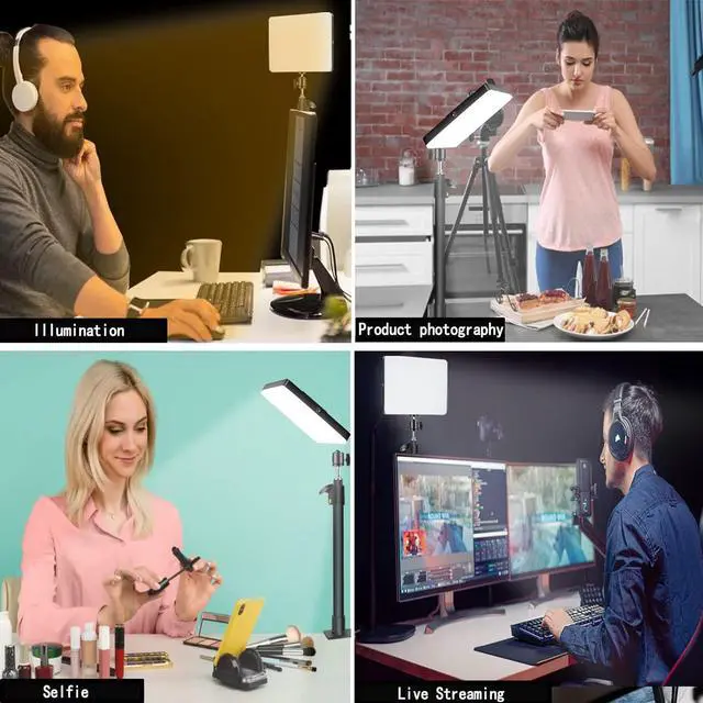 Alt view image 5 of 6 - LED Desk Bi-Color Video Light, Key Light with C-Clamp Stand, 2700K-5700K Dimmable, Wireless Remote, Studio Photography Lighting