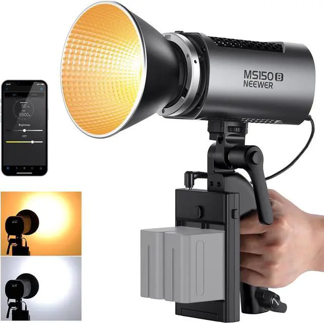 Main image of MS150B 130W Bi Color LED Video Light, Mini COB Portable Photography Lighting with App Control,2.4G Mode, Bowens Mount Continuous Output Lighting, 200000 lux/0.5m, 2700K-6500K, CRI97+, 12 Scenes