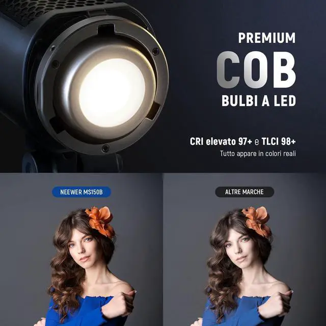 Alt view image 4 of 7 - MS150B 130W Bi Color LED Video Light, Mini COB Portable Photography Lighting with App Control,2.4G Mode, Bowens Mount Continuous Output Lighting, 200000 lux/0.5m, 2700K-6500K, CRI97+, 12 Scenes