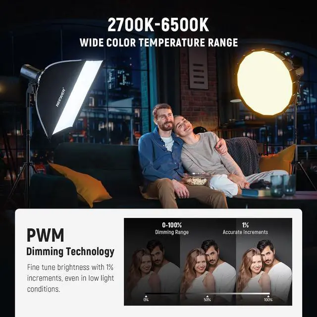 Alt view image 5 of 7 - MS150B 130W Bi Color LED Video Light, Mini COB Portable Photography Lighting with App Control,2.4G Mode, Bowens Mount Continuous Output Lighting, 200000 lux/0.5m, 2700K-6500K, CRI97+, 12 Scenes