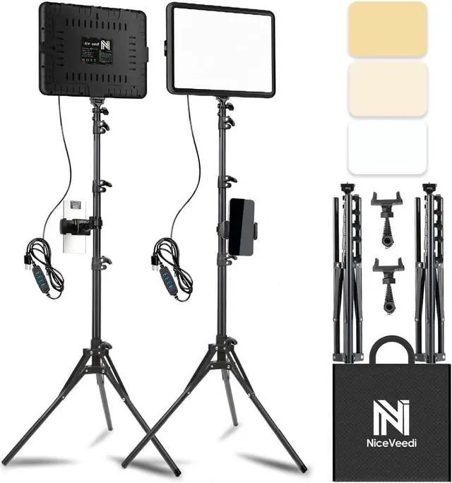 Main image of 2-Pack LED Video Light Kit, NiceVeedi Studio Light, 2800-6500K Dimmable Photography Lighting Kit with Tripod Stand&Phone Holder, 73" Stream Light for Video Recording, Game Streaming, YouTube