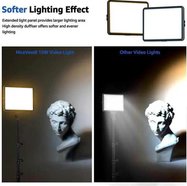Alt view image 5 of 7 - 2-Pack LED Video Light Kit, NiceVeedi Studio Light, 2800-6500K Dimmable Photography Lighting Kit with Tripod Stand&Phone Holder, 73" Stream Light for Video Recording, Game Streaming, YouTube