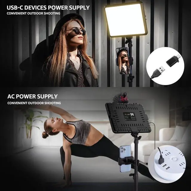 Alt view image 6 of 7 - 2-Pack LED Video Light Kit, NiceVeedi Studio Light, 2800-6500K Dimmable Photography Lighting Kit with Tripod Stand&Phone Holder, 73" Stream Light for Video Recording, Game Streaming, YouTube