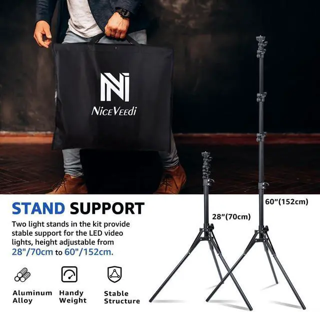 Alt view image 7 of 7 - 2-Pack LED Video Light Kit, NiceVeedi Studio Light, 2800-6500K Dimmable Photography Lighting Kit with Tripod Stand&Phone Holder, 73" Stream Light for Video Recording, Game Streaming, YouTube