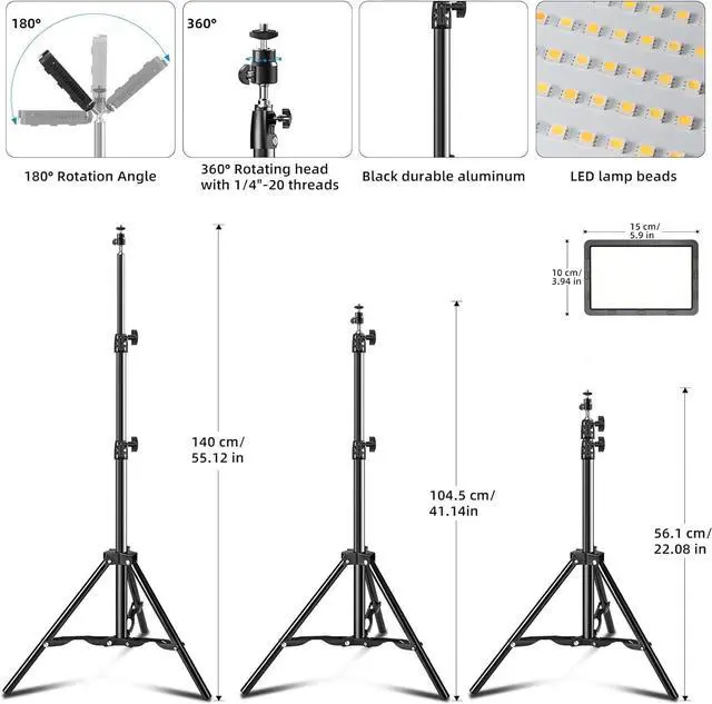 Alt view image 3 of 7 - Studio LED Video Light Kit - 9 Color Filters, Adjustable Tripod, for Photo Video Streaming