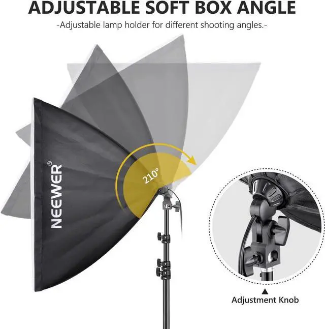 Alt view image 2 of 7 - 700W Equivalent Softbox Lighting Kit, 2Pack UL Certified 5700K LED Lighting Bulbs, 24x24 inches Softboxes with E26 Socket, Photography Continuous Lighting Kit Photo Studio Equipment