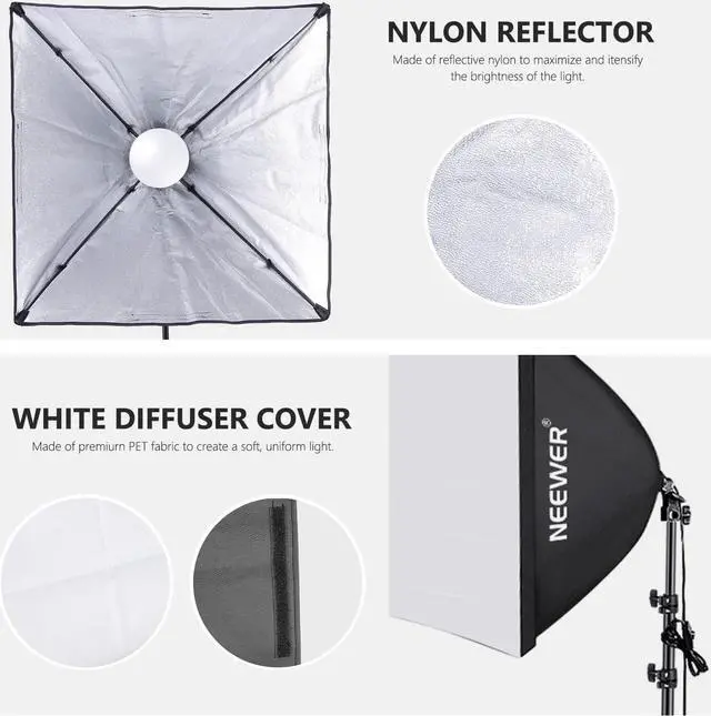 Alt view image 4 of 7 - 700W Equivalent Softbox Lighting Kit, 2Pack UL Certified 5700K LED Lighting Bulbs, 24x24 inches Softboxes with E26 Socket, Photography Continuous Lighting Kit Photo Studio Equipment