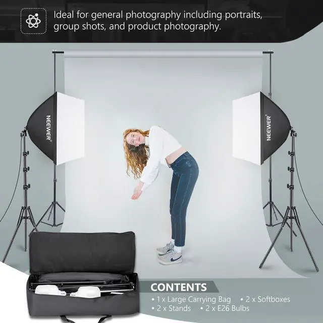Alt view image 6 of 7 - 700W Equivalent Softbox Lighting Kit, 2Pack UL Certified 5700K LED Lighting Bulbs, 24x24 inches Softboxes with E26 Socket, Photography Continuous Lighting Kit Photo Studio Equipment