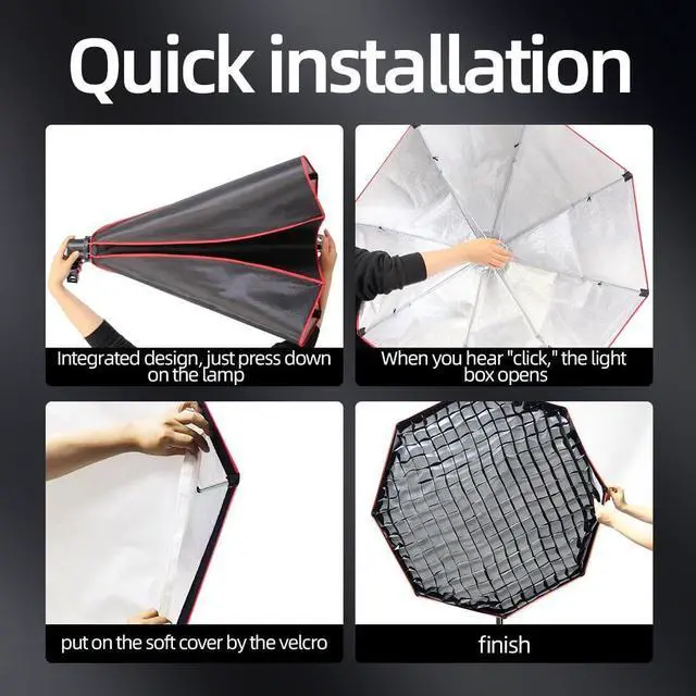 Alt view image 5 of 6 - Softbox Photography Lighting Kit,37" Octange Softbox Lighting Kit with Honeycomb Grid 110W 2700K-6500K 11000Lux Dimmable LED Prismatic Lamp and Remote Control, Lighting for Video Recording