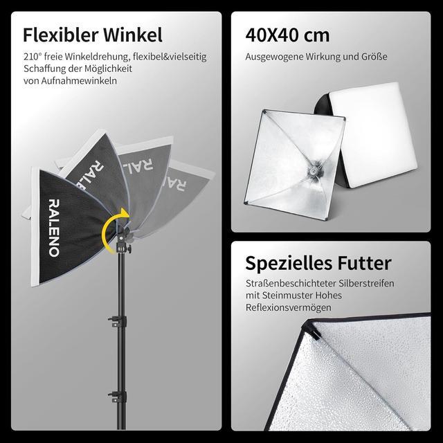 Alt view image 5 of 7 - RALENO® Softbox Lighting Kit, 2 x 16'' x 16'' Photography Studio Equipments with 50W / 5500K / 90 CRI LED Bulbs, Continuous Lighting System for Video Recording and Photography Shooting