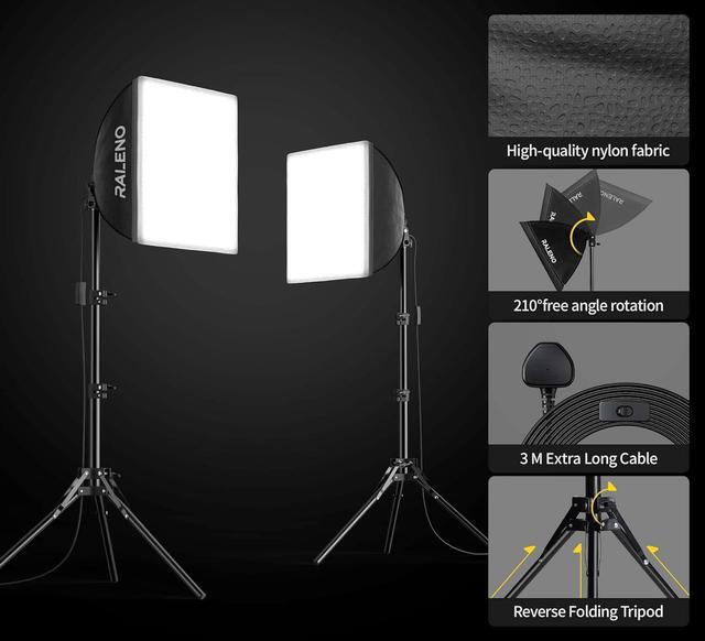Alt view image 6 of 7 - RALENO® Softbox Lighting Kit, 2 x 16'' x 16'' Photography Studio Equipments with 50W / 5500K / 90 CRI LED Bulbs, Continuous Lighting System for Video Recording and Photography Shooting