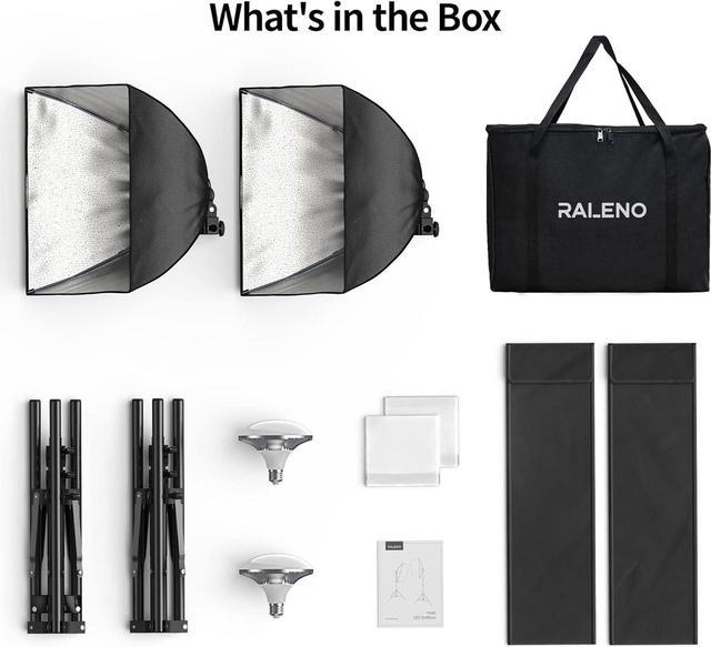 Alt view image 7 of 7 - RALENO® Softbox Lighting Kit, 2 x 16'' x 16'' Photography Studio Equipments with 50W / 5500K / 90 CRI LED Bulbs, Continuous Lighting System for Video Recording and Photography Shooting