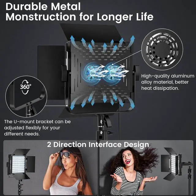 Alt view image 6 of 7 - RGB Photography Video Lighting Kit, 2 Pack 50W Bi-Color Energy-Saving LED Video Studio Lights with 2300k~8500k Dimmable CRI 97+ for Filming Camera Photo Recording Stage Shooting Streaming YouTube TikT
