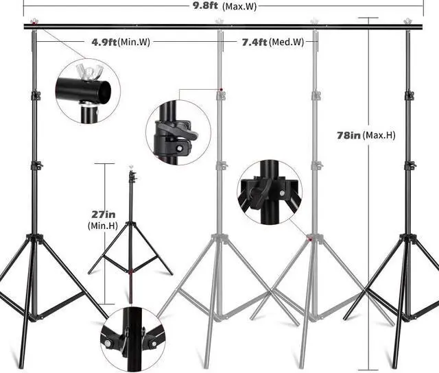 Alt view image 2 of 4 - Photography Lighting Kit, Light Box Photography with Backdrap Stand, Photo Backdrops for Photo Studio Product, Portrait and Video Shooting