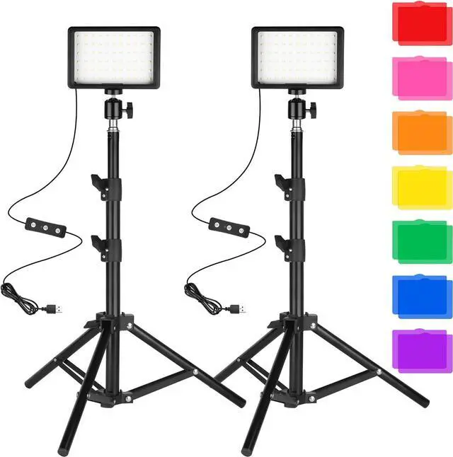 Main image of LED Photo Video Light 2-Pack, Ci-Fotto Dimmable 5600K USB LED Continuous Light Photography Light with Tripods and Color Filters for Photo Studios, YouTube, TikTok, Video Recording, Game Streaming