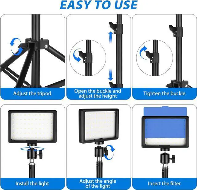 Alt view image 6 of 7 - LED Photo Video Light 2-Pack, Ci-Fotto Dimmable 5600K USB LED Continuous Light Photography Light with Tripods and Color Filters for Photo Studios, YouTube, TikTok, Video Recording, Game Streaming