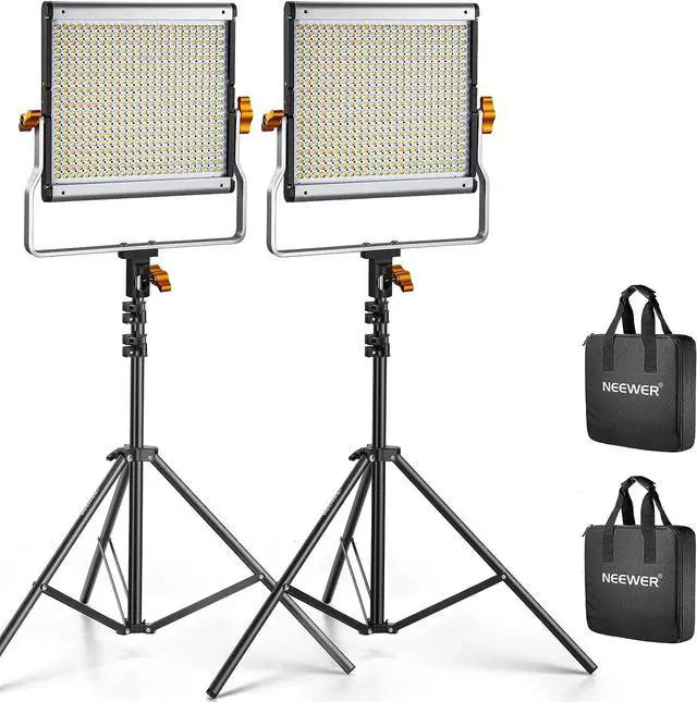Main image of Neewer 2 Packs Dimmable Bi Color 480 LED Video Light Kit, 3200~5600K CRI 96+ LED Panel with U Bracket, 75 inches Tripod Light Stand for YouTube Recording Studio Photography Streaming Key Lighting