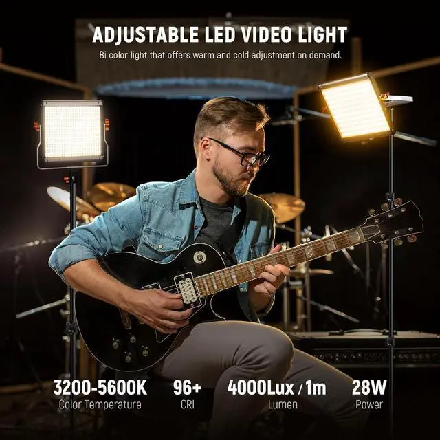 Alt view image 2 of 7 - Neewer 2 Packs Dimmable Bi Color 480 LED Video Light Kit, 3200~5600K CRI 96+ LED Panel with U Bracket, 75 inches Tripod Light Stand for YouTube Recording Studio Photography Streaming Key Lighting