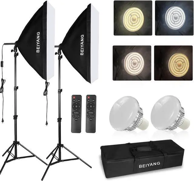 Main image of Softbox Lighting Kit Photography Soft Box 20'' X 28'', 85W Studio 6000k Bulb LED Light, 6.7'Light Stand, Remote Set, BEIYANG