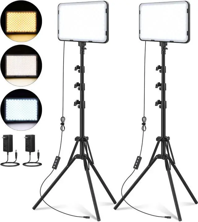 Main image of 2 Pack LED Video Light, Photography Lighting Kit with 62.99'' Tripod Stand, Dimmable 2500-8500K 22W Studio Lights for Video Recording Game Live Streaming YouTube Podcast Photo