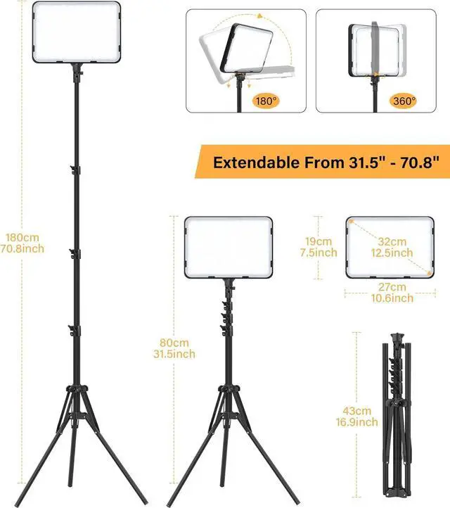 Alt view image 3 of 7 - 2 Pack LED Video Light, Photography Lighting Kit with 62.99'' Tripod Stand, Dimmable 2500-8500K 22W Studio Lights for Video Recording Game Live Streaming YouTube Podcast Photo