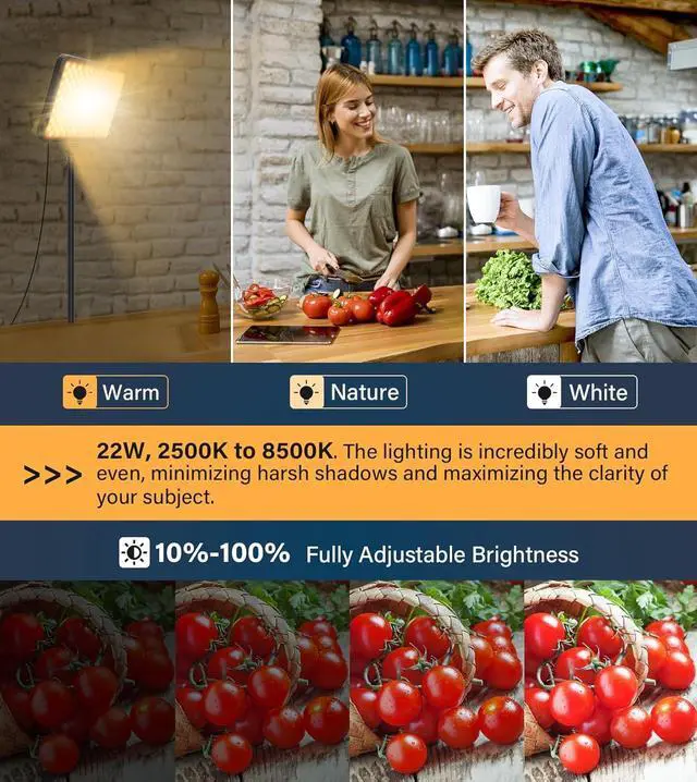 Alt view image 4 of 7 - 2 Pack LED Video Light, Photography Lighting Kit with 62.99'' Tripod Stand, Dimmable 2500-8500K 22W Studio Lights for Video Recording Game Live Streaming YouTube Podcast Photo