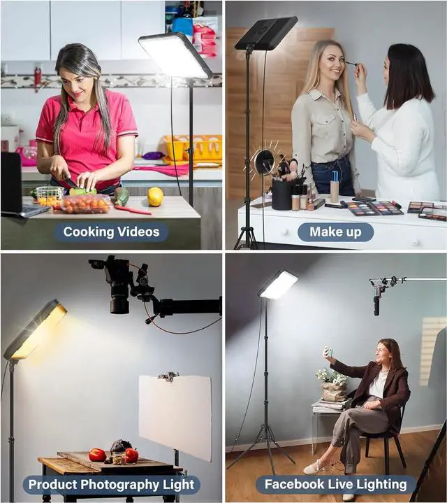 Alt view image 6 of 7 - 2 Pack LED Video Light, Photography Lighting Kit with 62.99'' Tripod Stand, Dimmable 2500-8500K 22W Studio Lights for Video Recording Game Live Streaming YouTube Podcast Photo