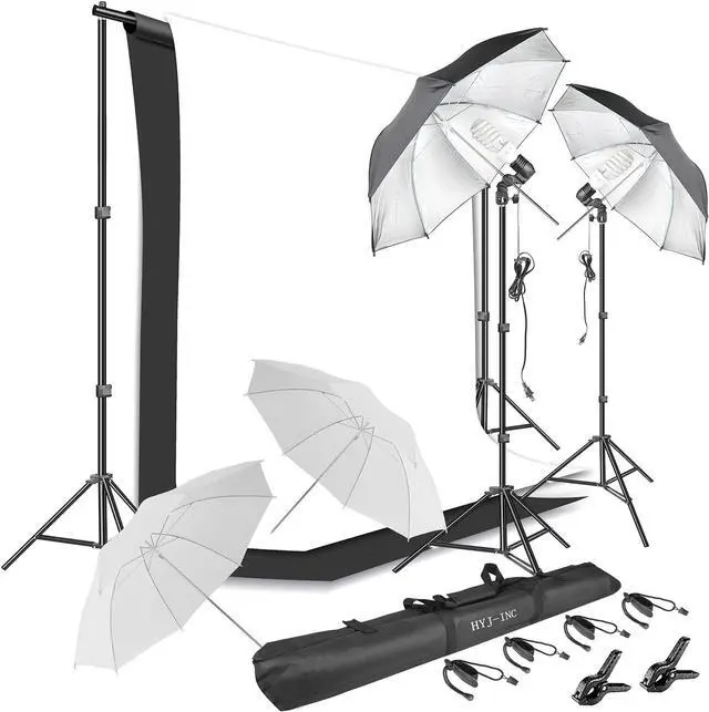 Main image of Photography Umbrella Continuous Lighting Kit,Muslin Backdrop Kit(White Black), Backdrop Clips Clamp,10ft Photo Background Photography Stand System for Photo Video Studio Shooting