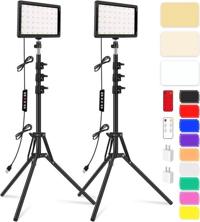 Main image of 2 Packs LED Video Light Kit with 61.99" Tripod Stand, Dimmable 2400-6800K Photography Lighting for Studio Portraits/YouTube/Zoom Meeting/Live Stream/Makeup, 9 Color Filters/USB Wall Charger