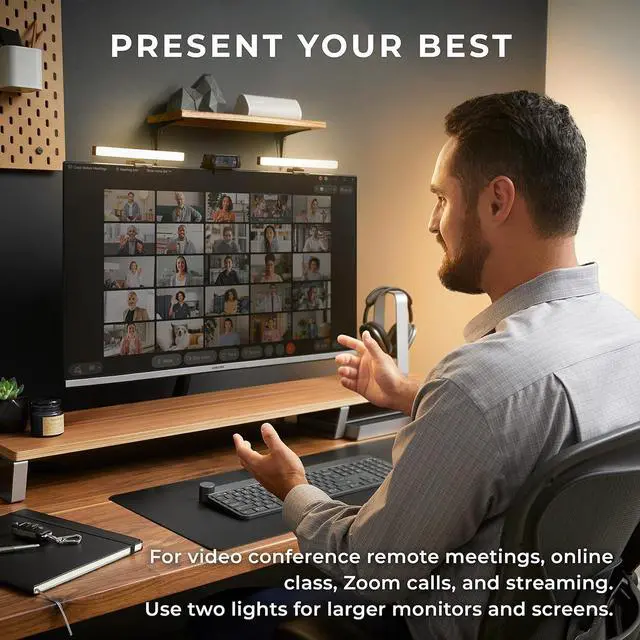 Alt view image 2 of 6 - HumanCentric Video Conference Lighting - Webcam Light for Streaming, LED Monitor and Laptop Light for Video Conferencing, Zoom Lighting for Computer, Replaces Ring Light for Zoom Meetings, Double Kit