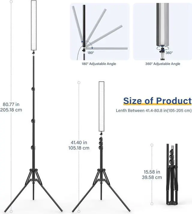 Alt view image 3 of 7 - 2-Pack LED Video Light Stick with 62.99'' Tripod Stand/Color Filter, 5600K Studio Light Photography Wand Lighting Kit for Game Streaming/Video Recording/Content Creation/Portrait, USB Charger