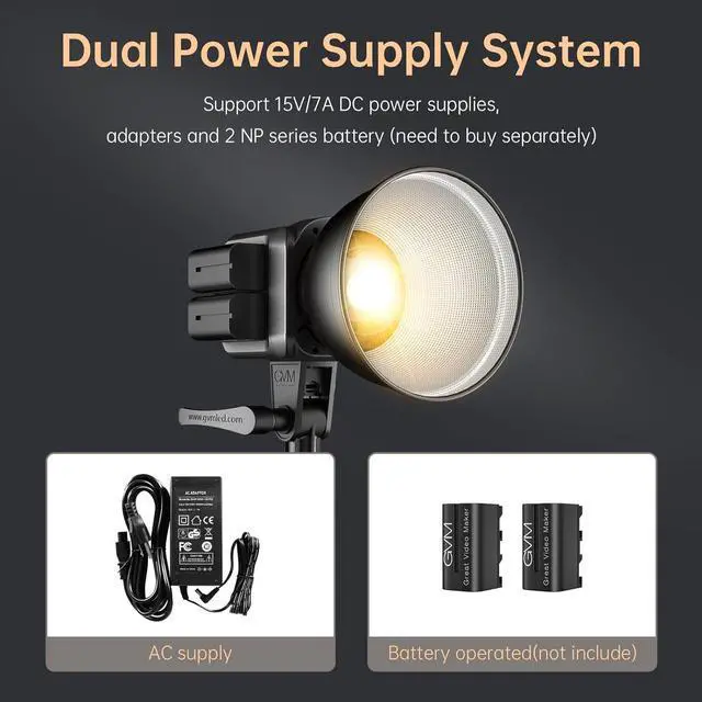Alt view image 2 of 7 - GVM Great Video Maker GVM 80W Bi-Color COB Video Light Kit, 2700K~7500K Continuous Lighting for Photography with Bowens Mount Softbox&Stand, 8 Effects Support AC Adapter & NP Battery