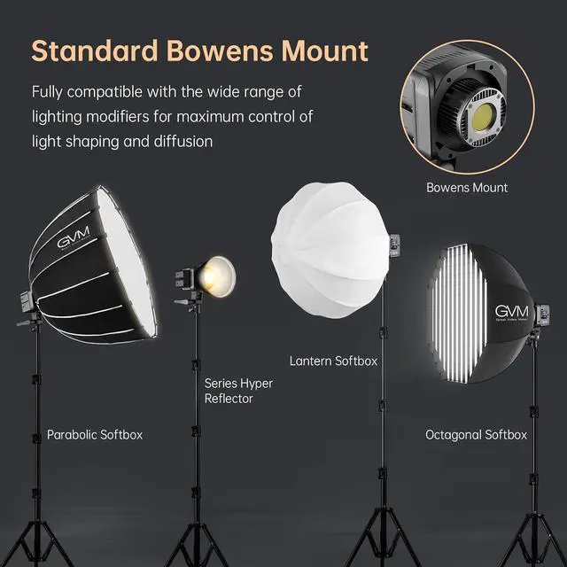 Alt view image 3 of 7 - GVM Great Video Maker GVM 80W Bi-Color COB Video Light Kit, 2700K~7500K Continuous Lighting for Photography with Bowens Mount Softbox&Stand, 8 Effects Support AC Adapter & NP Battery