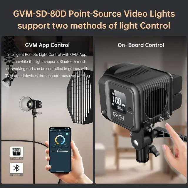 Alt view image 7 of 7 - GVM Great Video Maker GVM 80W Bi-Color COB Video Light Kit, 2700K~7500K Continuous Lighting for Photography with Bowens Mount Softbox&Stand, 8 Effects Support AC Adapter & NP Battery