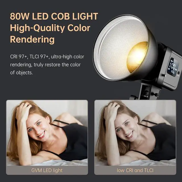 Alt view image 4 of 7 - GVM Great Video Maker GVM 80W Bi-Color COB Video Light Kit, 2700K~7500K Continuous Lighting for Photography with Bowens Mount Softbox&Stand, 8 Effects Support AC Adapter & NP Battery