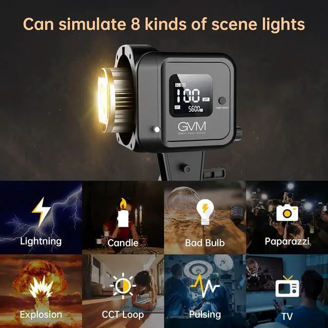Alt view image 5 of 7 - GVM Great Video Maker GVM 80W Bi-Color COB Video Light Kit, 2700K~7500K Continuous Lighting for Photography with Bowens Mount Softbox&Stand, 8 Effects Support AC Adapter & NP Battery