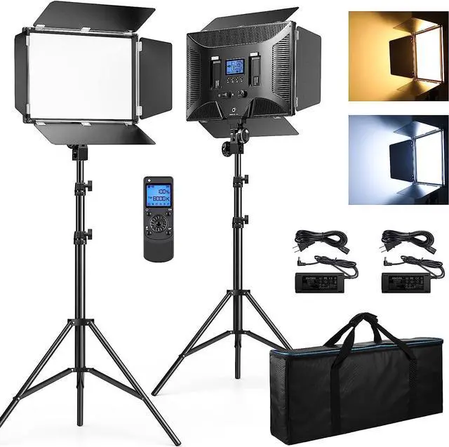 Main image of D50 Photography Lighting with Barn Door, 2-Pack 15.4" LED Video Light Remote, 45W 3000K-8000K Dimmable Bi-Color Panel for Live Streaming/Wedding Shooting/Video Recording/Studio/Film by DT