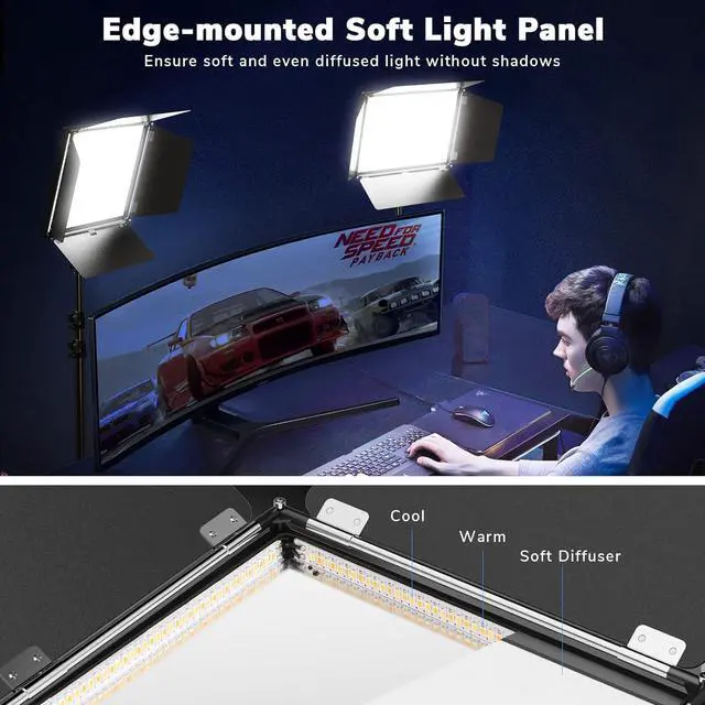 Alt view image 4 of 7 - D50 Photography Lighting with Barn Door, 2-Pack 15.4" LED Video Light Remote, 45W 3000K-8000K Dimmable Bi-Color Panel for Live Streaming/Wedding Shooting/Video Recording/Studio/Film by DT