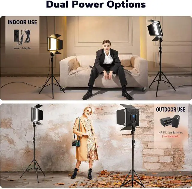 Alt view image 5 of 7 - D50 Photography Lighting with Barn Door, 2-Pack 15.4" LED Video Light Remote, 45W 3000K-8000K Dimmable Bi-Color Panel for Live Streaming/Wedding Shooting/Video Recording/Studio/Film by DT
