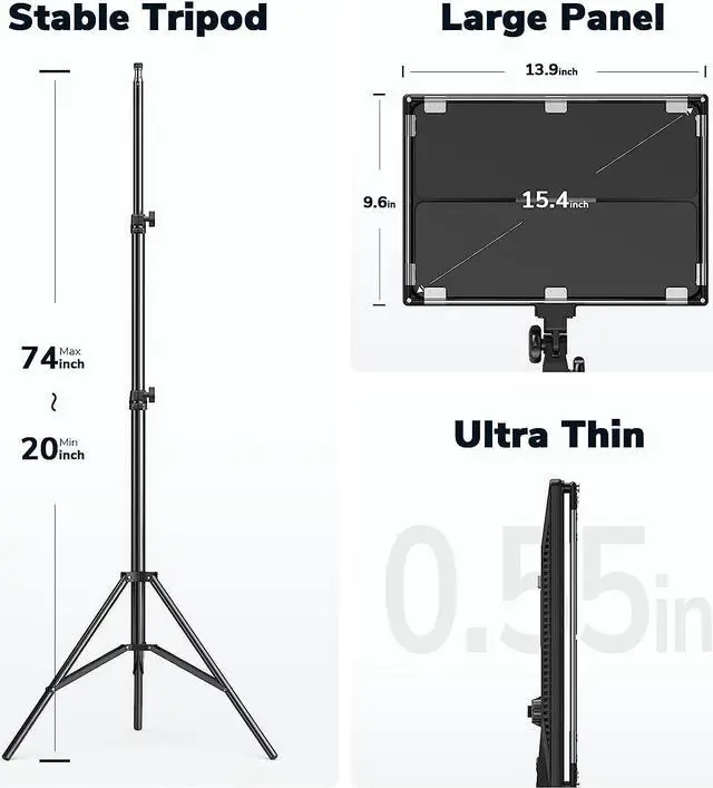 Alt view image 6 of 7 - D50 Photography Lighting with Barn Door, 2-Pack 15.4" LED Video Light Remote, 45W 3000K-8000K Dimmable Bi-Color Panel for Live Streaming/Wedding Shooting/Video Recording/Studio/Film by DT