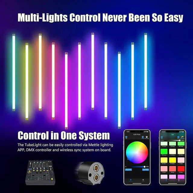 Alt view image 6 of 6 - 2 Pack TLX2 Light Kit RGB Tube Light LED Full Color Video Light with APP DMX Control 2 ft 2800K-8000K CRI96 TLCI97 360° RGB CCT HSI Effect Mode with Built in Rechargeable Battery