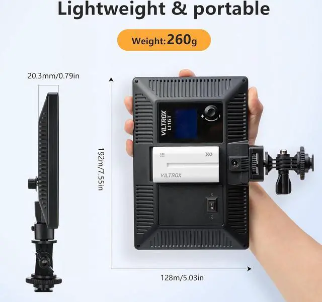 Alt view image 3 of 7 - VILTROX 15W LED Video Light Panel, 3300K-5600K On Camera Light, Super Thin Key Light Panel with NP-F550, Led Photography Lighting CRI95+ for Studio Photography Video Recording Live Streaming L116T